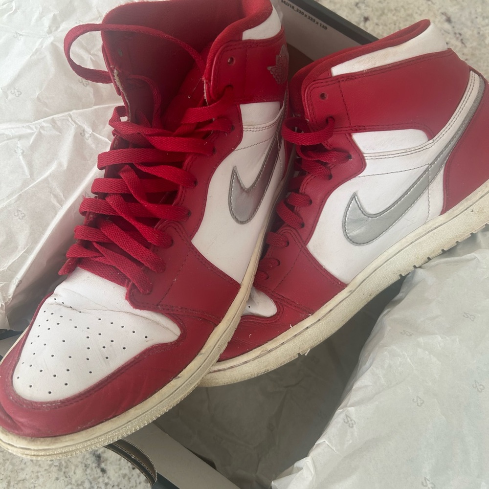 Jordan Red, White & Silver High-Top Sneakers